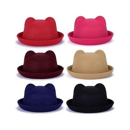 Brand Fashion Kids Girls Devil Hat Cat Ears Wool Derby Bowler Cap Hot style Kids Accessories