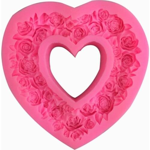 P9YE Silicone 3D Heart Rose Shaped Valentine Fondant Mold Embossed Love Garland Mould
