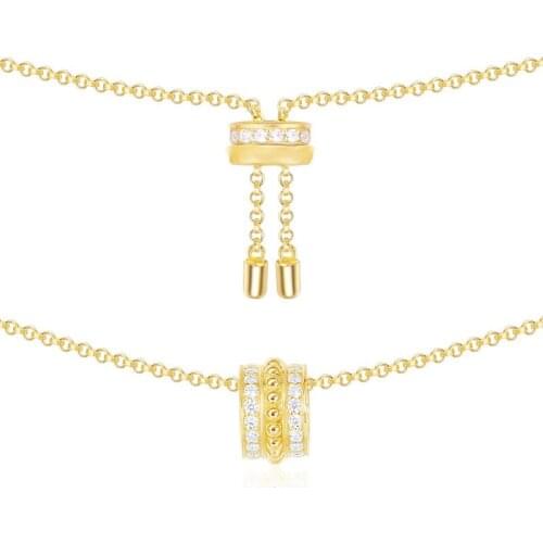 SLJELY 925 Sterling Silver Yellow Gold Color La Belle Epoque Necklace with Mini Hoop Annea Micro Cubic Zirconia Women Jewelry