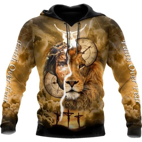 New pattern He failed because he was afraid of the lion Jesus autumn winter Sweatshirt 3D print Unisex casual Zip Hoodie Hoodie