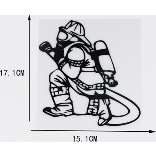 Funny Cartoon Fire Fighter Vinyl Car Sticker Decal Decor Art Pattern Car Styling Decoration 15.1X17.1CM
