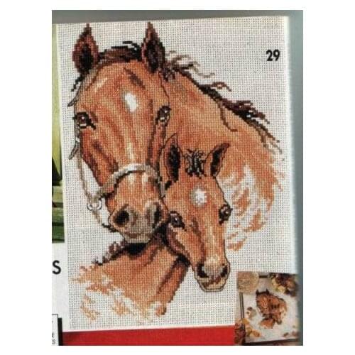 Fishxx Cross-Stitch D135animal[horse mother and son]Porch is decorated printing,100% accurate pattern,11CT