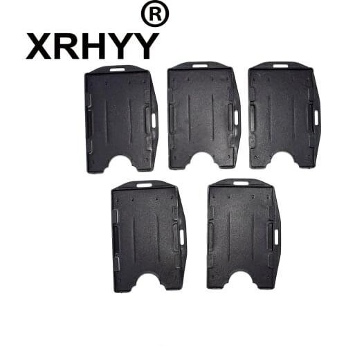 XRHYY Pack of 5 Black Color Vertical Style 2-sided Rigid Card Business ID Badge Holder with Slot & Chain Holes