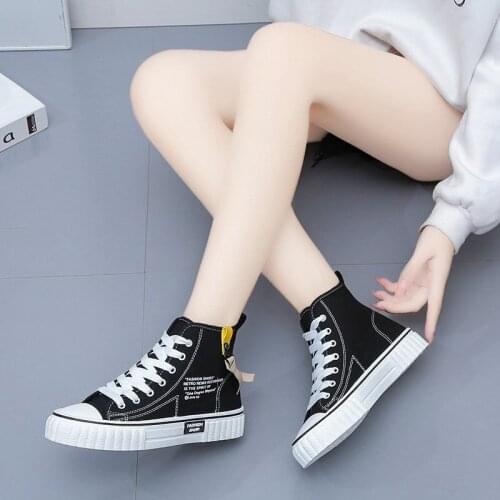Ladies Fashion All-match High-top Breathable Cushioning Comfortable White Shoes Sports Casual Fashion Canvas Vulcanized Shoes
