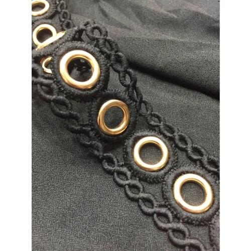 1Yard Beaded Chain Eyelet Gold Metal Buttons Trimming Lace Ribbon Scrapbooking Applique Embellishment Sewing Renda Wedding Dress