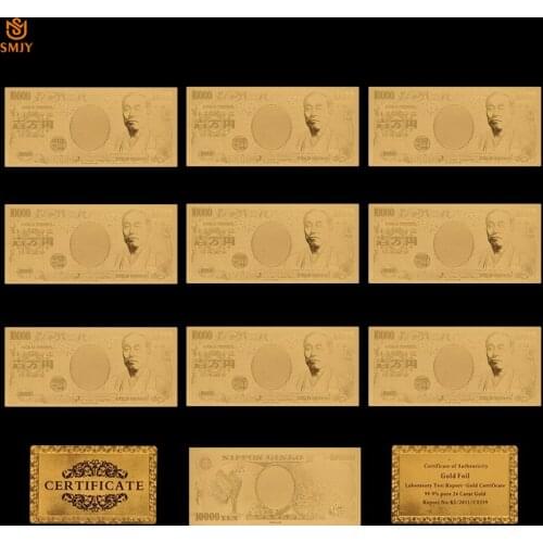 10Pcs/Lot Japanese Replica Currency Paper 10,000 Yen Gold Banknote in 24k Gold For House Decorative Money Collection