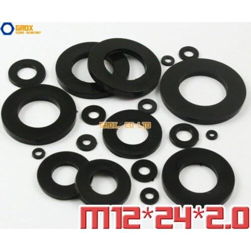 100 Pieces M12 x 24 x 2.0mm Black Nylon Flat Washer Insulation Washer
