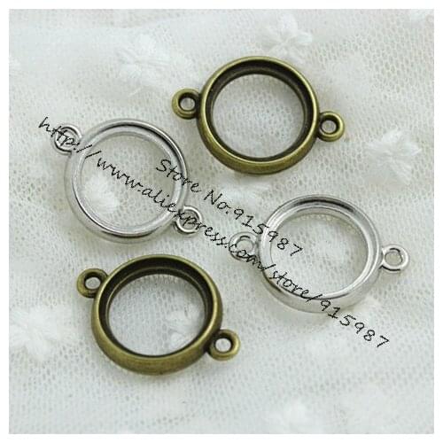 20pcs/lot dia 18mm two color alloy Round double-faced hollow Cabochon Settings Pendant Jewelry Blanks Jewelry Connector 7B1170