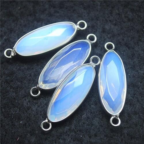 4PCS Nature White Opal Glass Connectors For Women Bracelets Making Accessories Loose Beads Matching Items Free Shipping 34X11MM