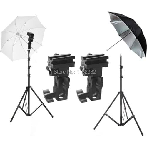 4ni Flash Mount Bracket / Kit Light Stand Flash Bracket B Mount 33"Umbrella Black Reflective Umbrella+white studio Umbrella
