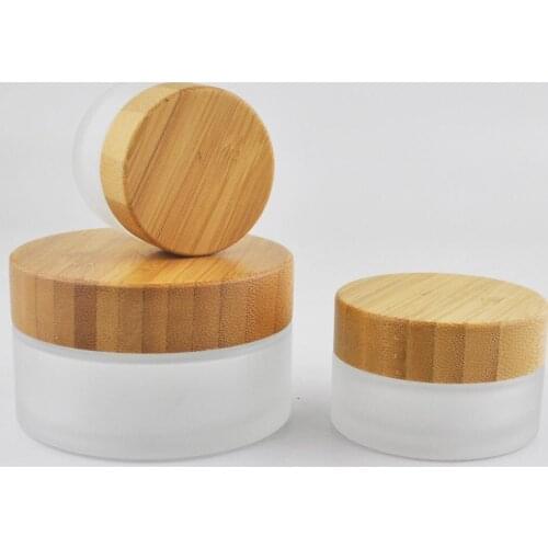 100g cosmetic bamboo lid glass jar, 50g face cream frost glass jar with bamboo lid eye cream cosmetics jar