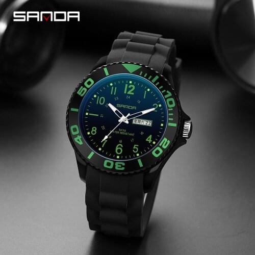 SANDA Watch Men Luxury Brand Watch Men 5ATM Waterproof Thin Light Green Analog Clock Quartz Sports Wristwatch Relogio Masculino