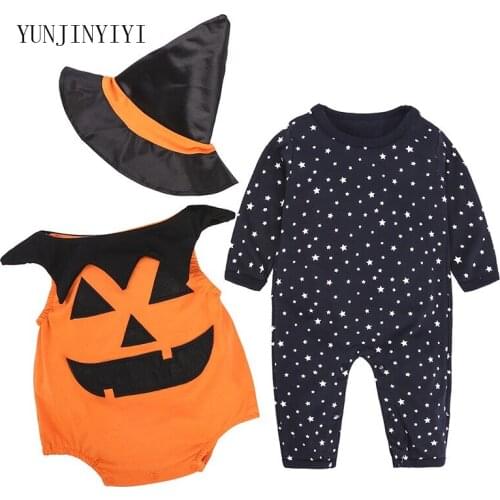 Baby Halloween clothes baby clothes fashion baby boy baby girl cotton pumpkin hat vest Halloween costume clothing 3 piece set