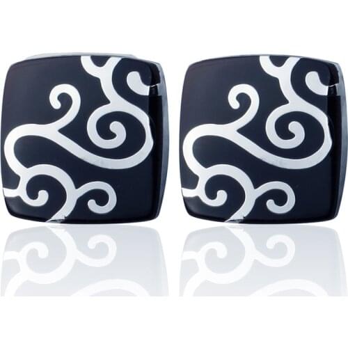 HYX Jewelry suqare Black auspicious clouds Enamel Brand Cuff Buttons French Shirt Cufflinks For Mens Fashion Cuff Links