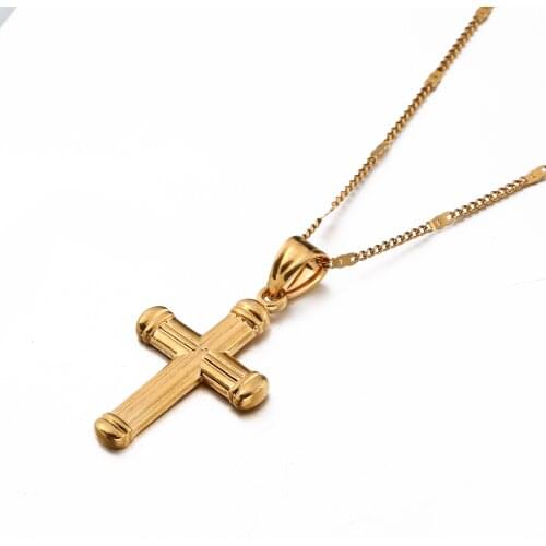 Gold Color Classic Cross Pendant Necklace Trendy Women Cross Chain Jewelry