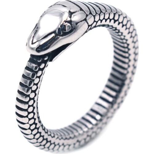 316L Stainless Steel Snake Rings Vintage Steel Ouroboros Rings Mens Finger Ring Punk Style Cool Rings Male Jewelry Accessories