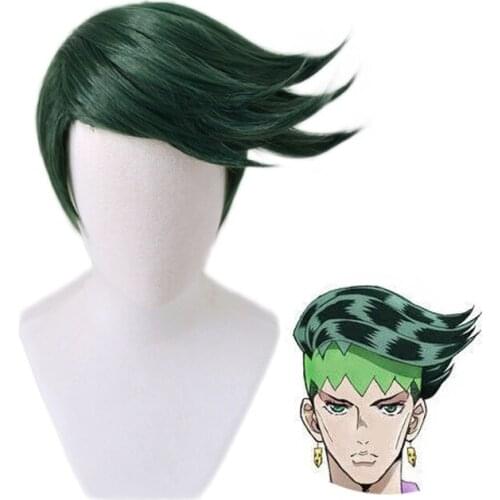 JOJOs Bizarre Adventure Rohan Kishibe Green Short Wig Cosplay Costume Heat Resistant Synthetic Hair Party Role Play Wigs