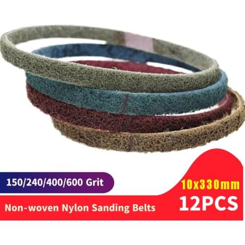 12PCS 10*330MM Non-woven Nylon Sanding Coarse to Fine Fiber Abrasive Sanding Belt for Stainless Steel Metal Striping Deburring