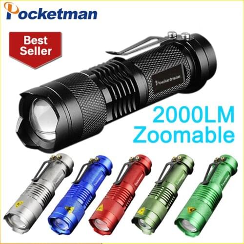 Powerfull LED Flashlight Q5 2000LM Mini Lampe De Poche LED Laterna 3 Modes Zoomable Portable Torch Linterna Led 6 Colors