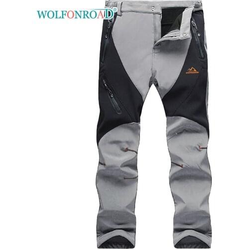 WOLFONROAD Winter Hiking Pants Mens Fleece Lined Softshell Windproof Trousers Outdoor Waterproof Climbing Cargo Pants Trousers