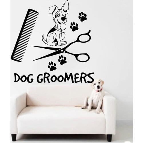Pet Dog Grooming Wall Sticker Pet Salon Shop Decoration Puppy Grooming Window Decals Dog Groomers Sign Vinyl Wall Poster AZ645