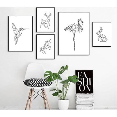 Black and White Animal Wall Art Poster Line Drawings Bird Canvas Painting Home Nordic Minimalist Decor Print Frame Inner Picture