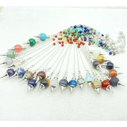 Natural Gem Stone Quartz Crystal Tiger Eye 7 Chakra Reiki Healing Round bead pendulum Pendant Garlands For Dowsing Divination