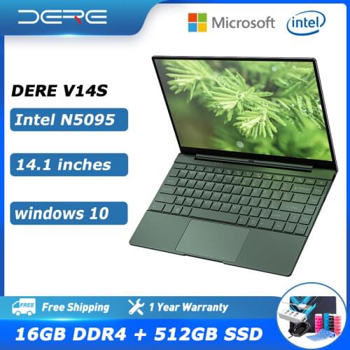Dere V14S 14.1inch Laptop Intel Celeron N5095 DDR4 12GB RAM 512GB SSD Backlit Keyboard Windows 10 1920x1080 Computer PC Notebook