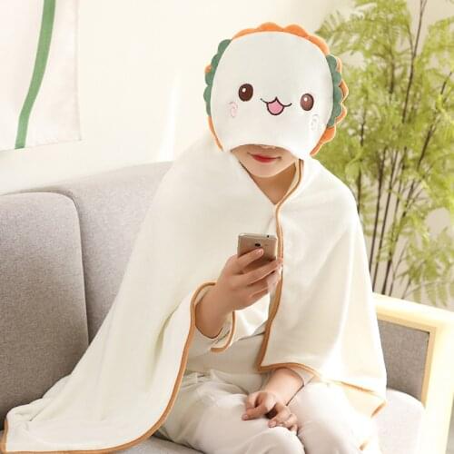 Kuup New Flannel summer Multiple expressions Cape Blanket With Zipper And Hat Lovely Small Blankets For Kids Adult 100x160cm