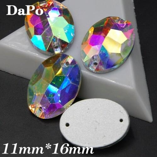 Wholesale 36pcs 11x16mm Oval Sew On Glass Crystal Clear AB Rhinestones Flatback 2 Holes For clothing accessories SF0369