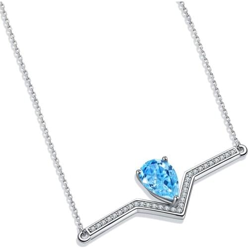 Pirmiana Charm 925 Sterling Silver Necklace Lab Grown Aquamarine Gemstones Pear Shape Jewelry Women Fashion