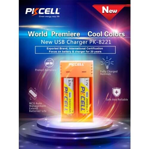 PKCELL Li-ion charger USB 5V 2A 2slots for 3.7V 18650/16340/14500/10440 Li-ion battery
