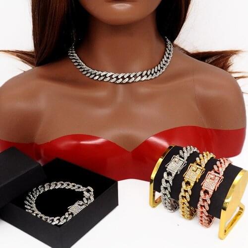 Gift Box 13mm Iced Out Cuban Chain Necklace Wholesale Rock Street Men Women Hip Hop Jewelry Bracelet Anklet Set Dropshipping