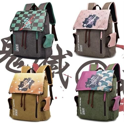 Demon Slayer Backpack Anime Kamado Tanjirou Canvas Backpack Boys Girls Schoolbag Travel Rucksack Bags Cosplay Accessories