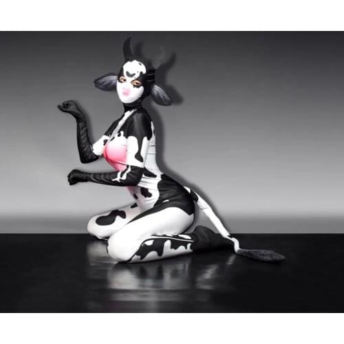 Sexy Nightclub Bar gogo stage dance Costume Halloween Little Cow Jumpsuit