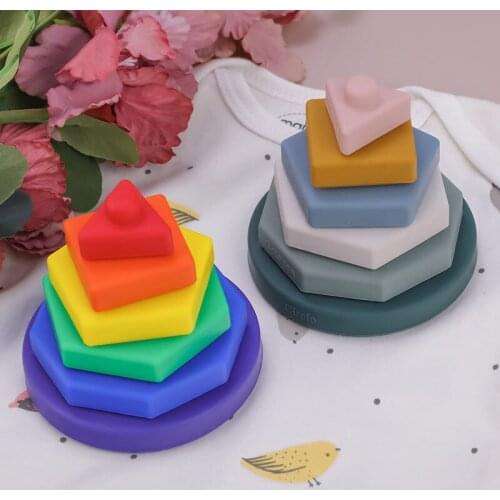 Silicone Building Block Baby Silicone Teether BPA Free Geometric Square Soft Block Folding Educational Toys Accessories