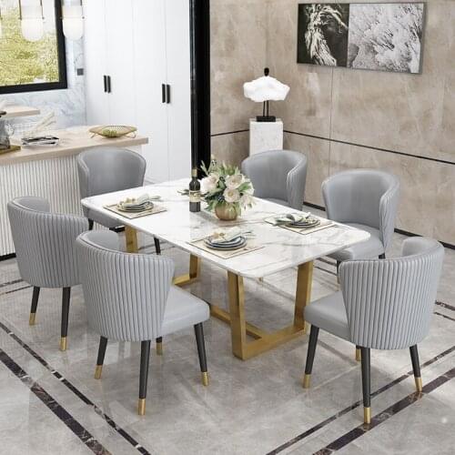 Nordic rock slab marble dining table and chair combination modern minimalist size apartment stainless steel light luxury dining