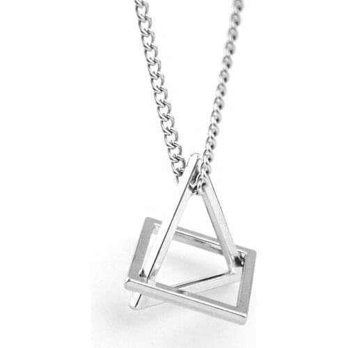 European&American Geometric Triangle Hip Hop Necklace Trendy Male Cool Jump Di Simple Quadrilateral Pendant Jewelry Punk Pendant