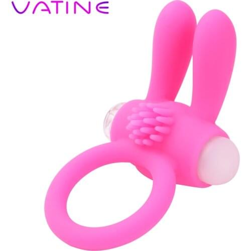VATINE Rabbit Penis Ring Vibrator Silicone Adults products Delay Ejaculation Vibrating Mens Cock Ring Shocking Member
