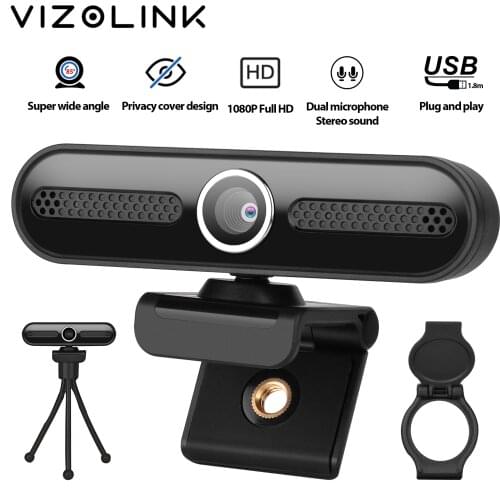VizoLink W2D Webcam Real 1920*1080P 200W Pixels Full Hd Wide Angle Camera with Microphone and Tripod for Video Conference