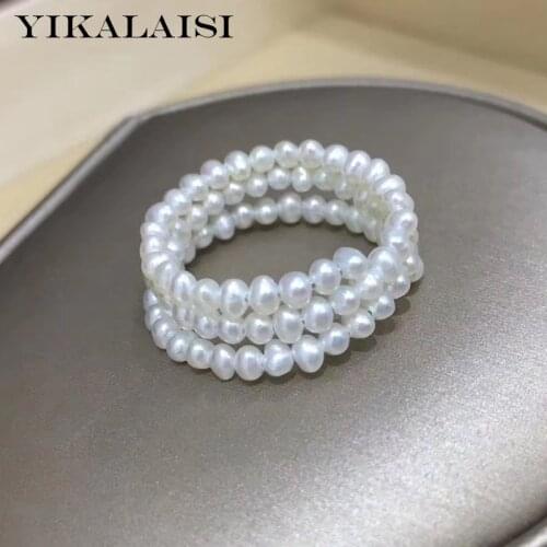 YIKALAISI natural freshwater pearl rings jewelry for women 3-4mm pearl size