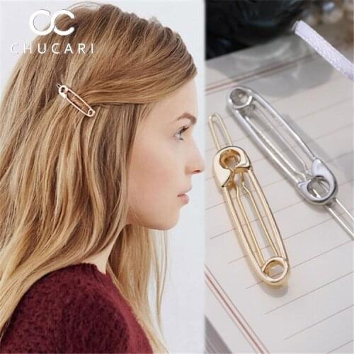 CHUCARI 2019 Hot Sale Fashion 1 Pc Women Chic Golden Silvery Pin Shape Hair Clip Hair Pin Headwear Accessories Barrettes