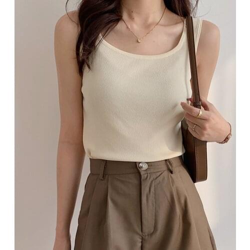 2020 Fashion Boho Summer Sexy Sleeveless Pure Color White Tank Top Female Casual Tops For Women Camis