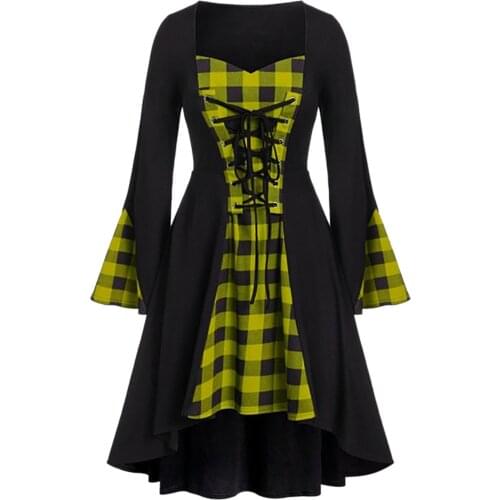 Womens Plus Size Lattice Lace Up Dresses Patchwork Square Collar Dresses Ruffles Sleeve Dress Sukienki Damskie #G3