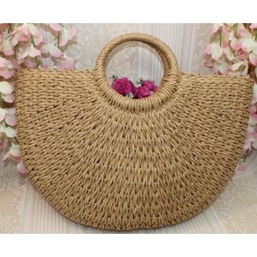 2019 NEW Womens Vintage Straw Woven Handbags Casual Bohemian Summer Beach Vacation Large Tote Rattan Bags With Round Handle Ring