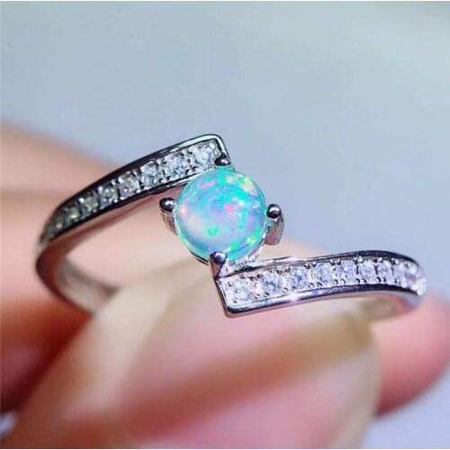 LeeChee Natural fire Opal ring real 925sterling silver jewery colorful gems for lady birthday gift 5mm round cut women wedding