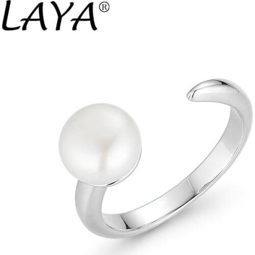 Laya Silver Adjustable Opening Ring For Women Pure 925 Sterling Silver Natural Fresh Water Pearl Fine Luxury Jewelry 2021 Trend