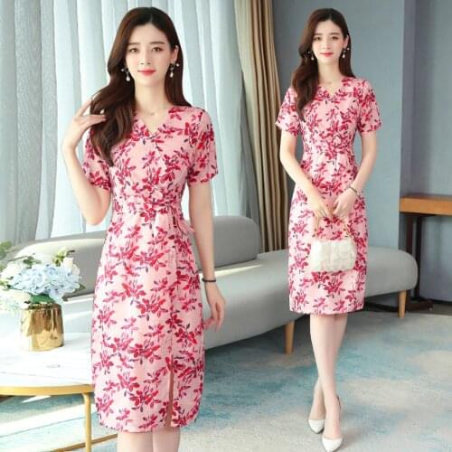 2021 Red Print Chiffon Sexy Beach Midi Dresses Spring Summer Plus Size Vintage Runway Dress Elegant Women Bodycon Party Vestidos