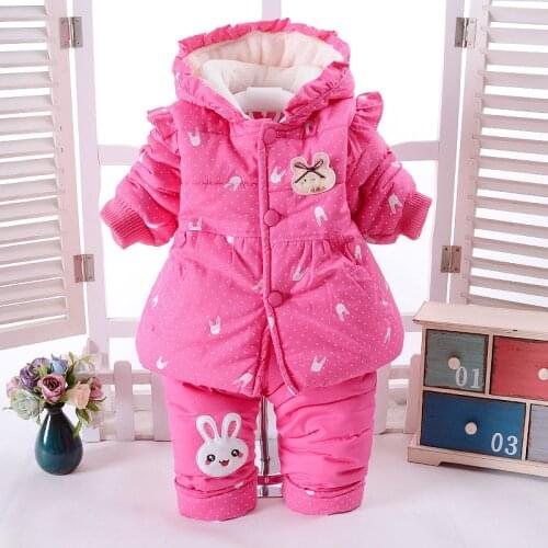 2Pcs/Set Winter Baby Girls Clothes Newborn 6-24 Months Add Cotton-Padded Super Warm Long Sleeve+Pant Infant Set Rabbit Design