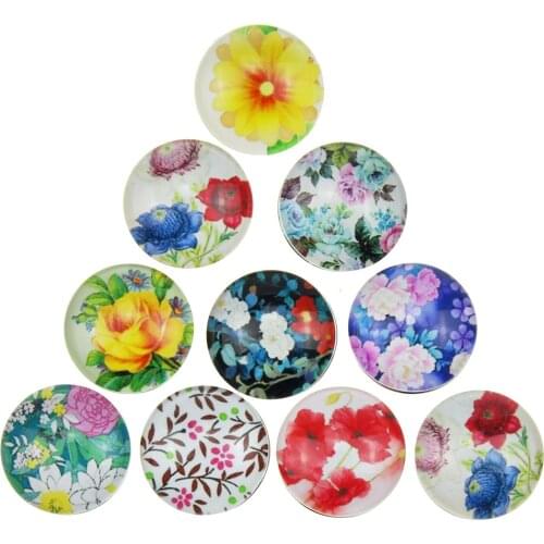 10 Pcs/lot Beautiful Flower Snap Button 18MM Round Glass Snap Jewelry Flower Snap Fit Snap Bracelet